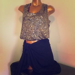 Black & bling gold sequin evening dress top S